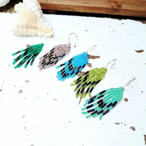 Assorted Small Beaded Fringe Cascade Shoulder Duster Dangle Earrings, 2.5" - Picture 1 of 13